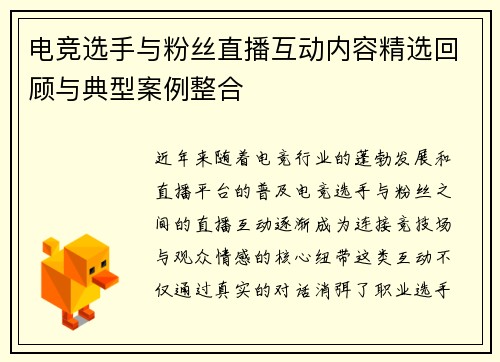 电竞选手与粉丝直播互动内容精选回顾与典型案例整合