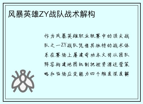风暴英雄ZY战队战术解构